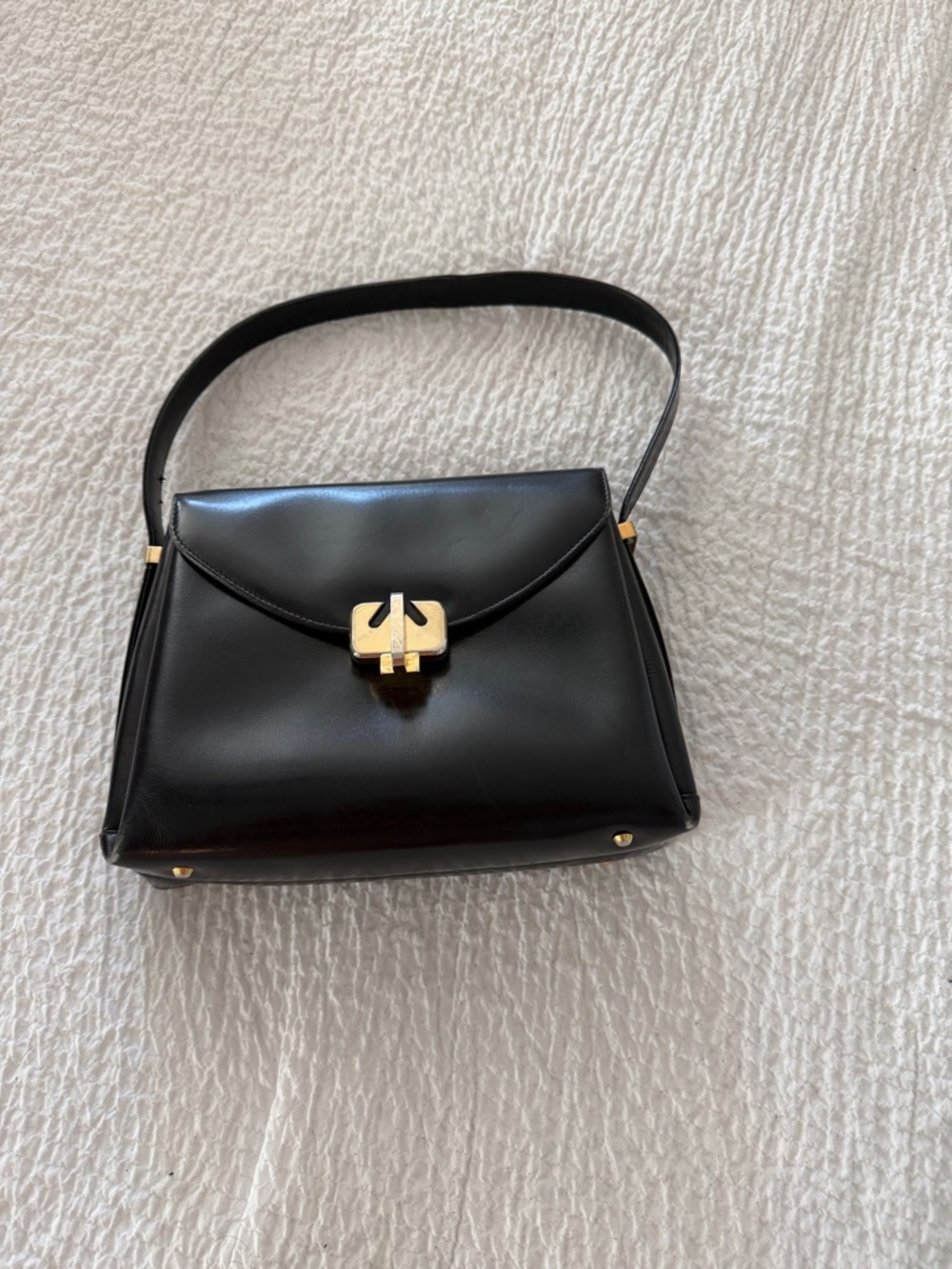 Black Leather Top-Handle Bag with Gold Hardware